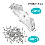 Serplex® 20Pcs Furniture Corner Connectors with 120Pcs Screws, Heavy Duty Stainless Steel Angle Corner Connectors Corner Brackets Metal Corner Braces for Wood Cabinets, Shelves, Furniture Assembly - Image 2