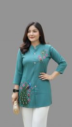 Kevin Women Rayon Peacock & Flower Print Short Kurti for Women | Stylish Casual Ethnic Tunic Top - Image 5