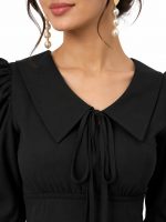 Women's Ribbed Puff Sleeve Crop Top with Peter Pan Collar & Tie Front | Stylish for Girls | Half Sleeve Casual Fashion Apparel | Perfect with Jeans, Skirts, Shorts & Trousers - Image 3