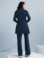 TADKEE Women's Solid Color Two-Piece Set | Long Sleeve Top & Wide Leg Pants Co-ord Set | Casual Wear Co ord Set - Image 4
