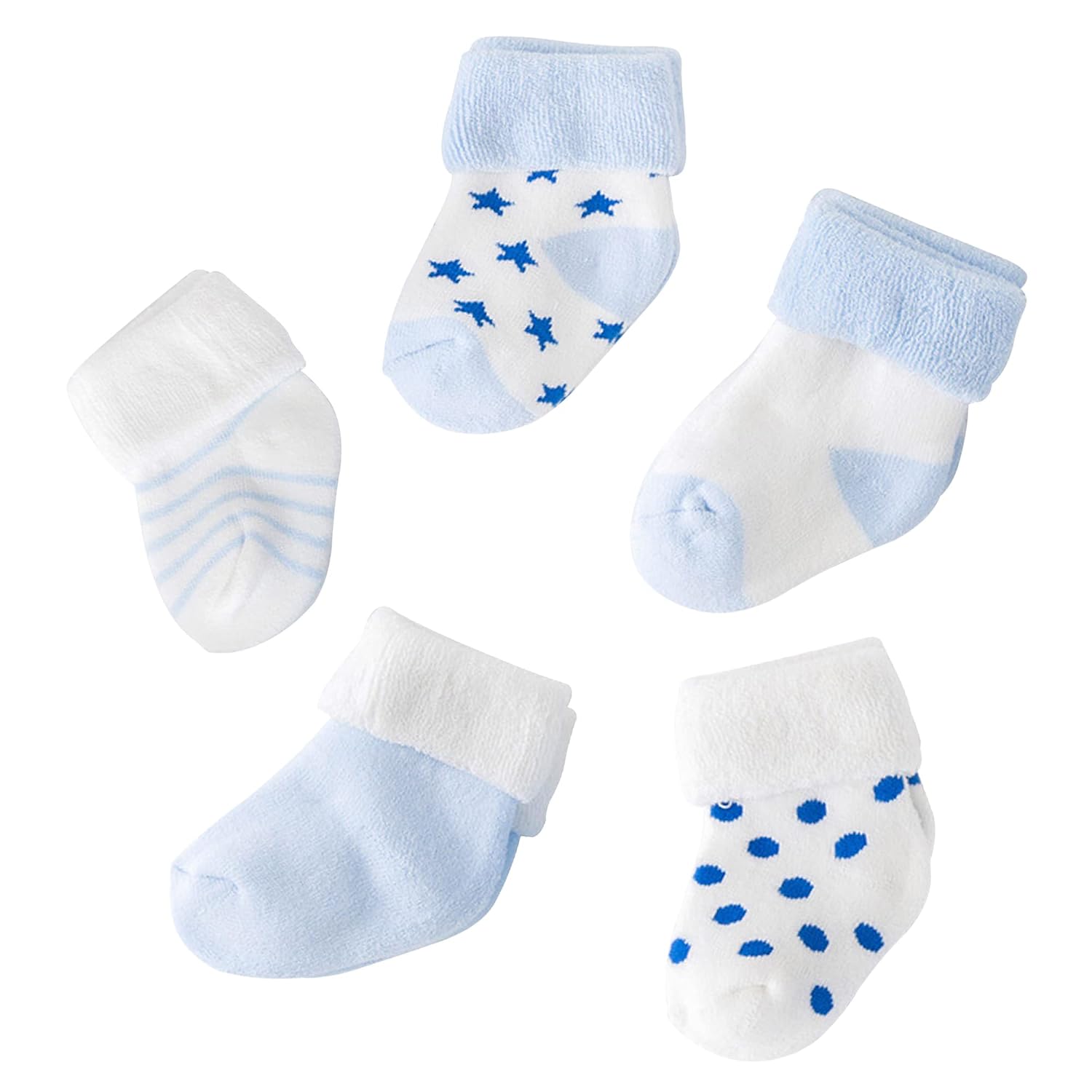 61MeGiyywTL._SL1500_.jpg MumsLap Baby Socks for Boys and Girls | Cotton Blend Ankle Length Winter Socks for Newborns Infants Toddlers | Soft Breathable Terry Socks with Sweat Absorption, 5 Pairs (White, Blue, 0 to 12 Months) - Image 1