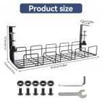 No Drill Under Desk Cable Management Tray, Space-Saving Rack, Sturdy Metal Wire Organizer Basket for Office and Home Standing Desk, 40x13x15cm - Image 3