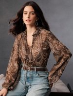 Women Shirt ||Women Top || Cecily Paisley-Trim Button-Front Shirt (S-01-04) - Image 3