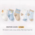 SYGA 5 Pairs Baby Girl Boys Non Slip Trainer Socks Toddlers Warm Cotton Stretch Crew Anti-Slip Baby Socks- Sun Cloud, 0-1 Years - Image 6