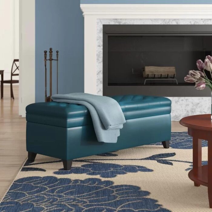 LEGACY OF COMFORT FUUBA Storage Ottoman, Storage Bench 2 Seater Sofa Upholstered Ottoman Bench with Storage, for Living (Blue Leather)