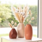 PUREZENTO Rustic Ceramic Bud Vase - Set of 3 | Centerpiece & Showpiece for Home Decor, Living Room, Bookshelf & Tabletop Styling | Decorative Vase for Pampas Grass, Dried & Artificial Flowers - Image 2