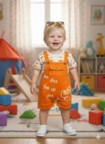 A.T.U.N. (ALL THINGS UBER NICE) Baby Boys Cotton Printed Dungaree Set | Soft Breathable Fabric | Adjustable Strap Shorts with Heart Print | Stylish Casual Outfit for Baby Unisex - Image 2