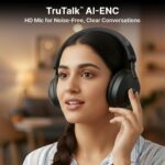 pTron Studio Ultima w/ 60Hrs Playtime, Dual Device Pairing, 40mm Drivers, Custom EQ, Mobile App, Wireless Over Ear Headphones w/HD Mic & TruTalk AI-ENC Calls, BTv5.4 & Type-C Charging (Jet Black) - Image 4