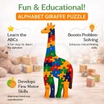 Wooden Giraffe Alphabet & Number Puzzle for Kids | Double Sided Educational Jigsaw Puzzle Toy | Montessori Learning Board for Toddlers & Preschool Children | Wooden Animal Puzzle Game - Image 3