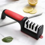 Professional Kitchen Knife Sharpener with 3-Stage Sharpening System, Ergonomic Red Handle, Black (1, 4-Stage)