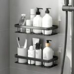 Self Adhesive Bathroom Shelf for Wall Shelf Organizer Wall Mounted Bathroom Shelves Rack Holder Stand for Bathroom Accessories Organiser Without Drill and with Drill - Pack of 2 - Image 8