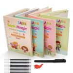 SHNMN Sank Magic Practice Copybook, (4 BOOK +1 PEN + 10 REFILL) Number Tracing Book for Preschoolers with Pen, Magic calligraphy books for kids Reusable Writing Tool