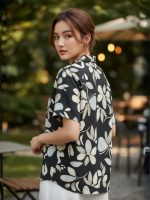 Premium Floral Printed Shirt for Women with Short Sleeves, Ultra-Soft Cotton Blend, Regular Fit Womens Stylish Shirt Casual, Formal, Party, Beach, Summer Wear - Image 3