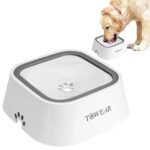 No Splash Dog Water Bowl with Floating Disk, 1.5L Slow Drinking Feeder, Anti-Overflow Anti-Choking No Spill Pet Water Bowl For Dog Cat Puppy Kitten (White)