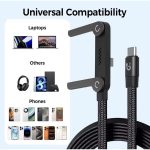 240W Sideways Fast Charging Cable with Built-in Invisible Phone Stand, 90° USB Type C Gaming Charger Cord, Braided Foldable Holder for Smartphones, Tablets & Laptops - Image 8