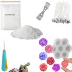 Skytail Candle Making Kit - 1pc 7 Cavity Rose Peony Flower Silicone Mold, 10pc Candle Wicks, 100 grams Paraffin Wax, 1pc 3-Hole Wicks Holder & 1 Wick Needle for DIY Candles Supplies Tools Kit for Beginners