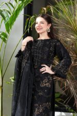 ROYALICA Women's Black Embroidered Georgette Pakistani Suit Set with - Image 2