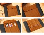 Vintage Canvas & PU Leather Pencil Roll Bag – Treasure Map Pattern Pen Case, Large Capacity Wrap Organizer for Stationery, Art Supplies & Makeup Brushes (Pack-1) - Image 3