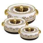 Selvel Elegance Royal Inner Steel Casserole Set of 3 (1700ml, 1200ml, 600ml) | Insulated Hot Pot | BPA Free | Keeps Food Hot & Fresh for upto 6 Hours | Royal Coral Black