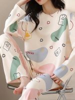 Louis Luxe Womens Korean Night Dress || Full Pyjama Set || Korean Nightsuit || Women Nightwear ||Round Neck Full Sleeve Nightsuit || Loungewear || Everyday Nightdress (ND-02) - Image 4
