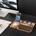 Wooden Desk Organizer with Phone Stand Multi-Compartment Stationery Holder Natural Wood Finish Pen Pencil Desk Storage Box Office and Home Organizer (Pattern-3) - Image 3