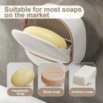 Wall Mounted Soap Holder with Lid, Self-Draining Case for Bathroom & Kitchen, No Drilling Soap Dish with Dust-Proof Cover Drainage Box, Soap Draining Rack, Adhesive Wall Installation Soap Case - Image 2