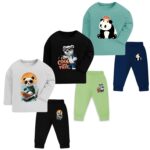 TS LAVI TAVI Toddler Boys & Girls Cotton Printed T-Shirt Pyjama Set | Full Sleeve Top & Jogger Pants | Soft Cotton Nightwear & Casual Wear | Unisex Kids Clothing | Set of 3