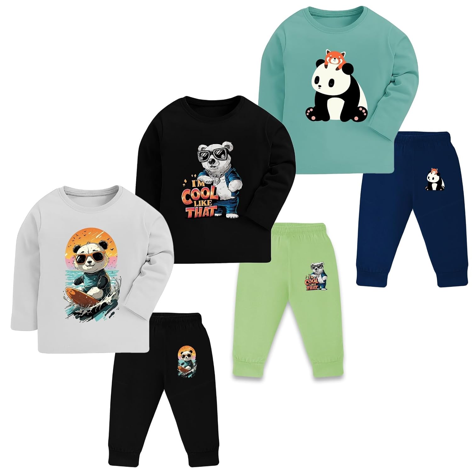 61Rr75H92lL._SL1500_.jpg TS LAVI TAVI Toddler Boys & Girls Cotton Printed T-Shirt Pyjama Set | Full Sleeve Top & Jogger Pants | Soft Cotton Nightwear & Casual Wear | Unisex Kids Clothing | Set of 3 - Image 1