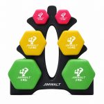 Jimwalt Premium Cast Iron Neoprene Coated Dumbbell Combo with Stand | Reach Compliant| From the House of Healthycliq | Sedex Certified| Strength Training Weight for Home Gym (10 Kg (0.5kg + 1.5kg + 3kg Set)