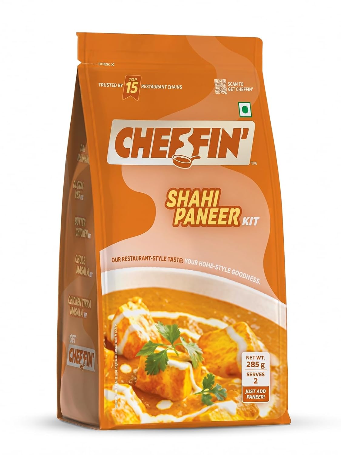 61S92wxPrVL._SL1500_.jpg Cheffin' Shahi Paneer Masala, 285g | Chef Curated Gourmet Cooking Kit | Cooks 150-200g Paneer | Ready in 10 Min | 100% Natural, No Preservatives | Just Add Fresh Paneer |Serves 2-3 - Image 1