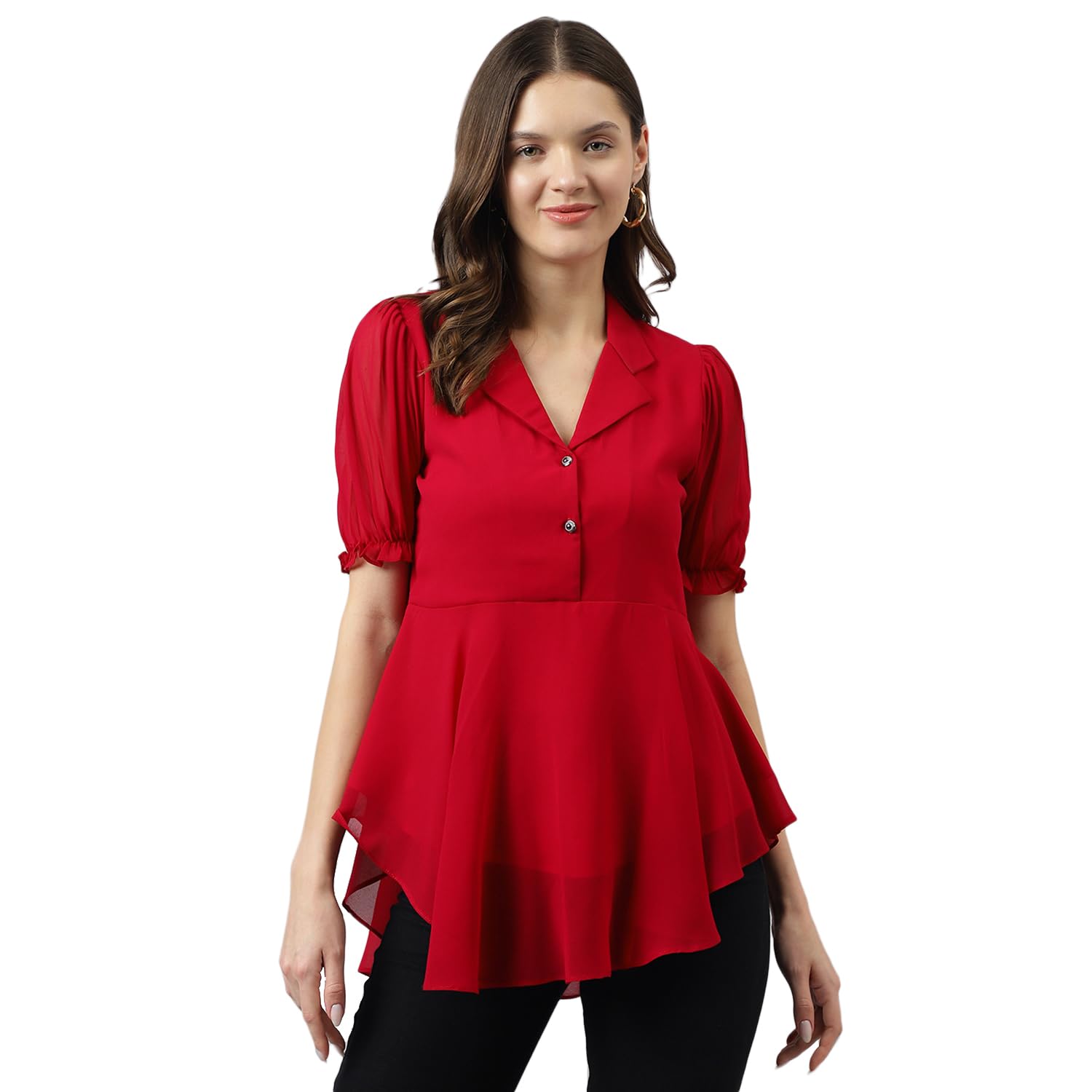 61SIdHmgExL._SL1500_.jpg KERI PERRY Women's Georgette Solid Flared Western Regular Fit Top|Winter Top|Western Top| Top for Women|Latest Women Top|Trendy Women Top|New Launched - Image 1