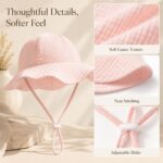 Satmarhz Sun Hat for Baby, Cotton, 6-12 Months, Boys Girls 0-2 Years Pink | Bucket Hat, Chin Strap Button, Breathable, Short Brim, Travel Outdoor Wear - Image 4