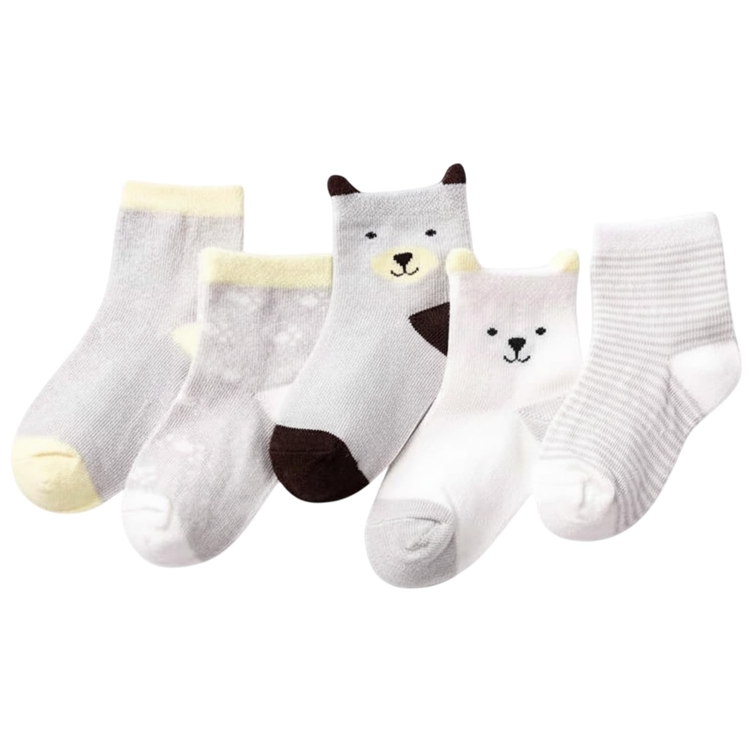 61Sy4HjENvL._SL1500_.jpg SYGA 5 Pairs Baby Girl Boys Non Slip Trainer Socks Toddlers Infant Socks Warm and Cotton Stretch Baby Socks- Grey Puppy, 6 Month to 2 Years - Image 1