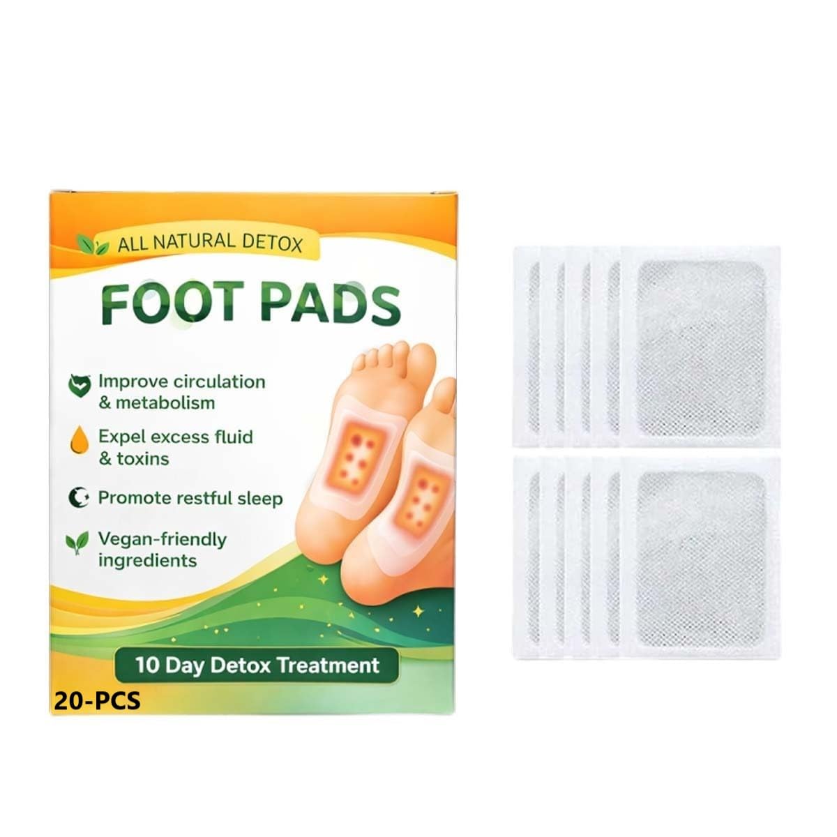 61T0o91VDQL._SL1200_.jpg Detox Foot Patch 20 Pads | Herbal Kinoki Foot Detox Pads with Bamboo Vinegar & Ginger Extract | Overnight Cleansing Foot Patches for Sleep Support, Stress Relief & Foot Care - Image 1