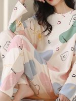 Louis Luxe Womens Korean Night Dress || Full Pyjama Set || Korean Nightsuit || Women Nightwear ||Round Neck Full Sleeve Nightsuit || Loungewear || Everyday Nightdress (ND-02) - Image 3