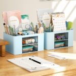 SHUTTLE ART Modern Desk Storage Organizer Box with 2 Drawers –Stackable Desk Organizer with Pen Holder and 5 Compartments – Perfect for Office, Home, School, Art Supplies, Crafts, and Stationery(Blue) - Image 5