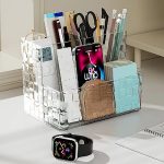 MosQuick® Clear Acrylic Cosmetic Organizers with 3 Compartments Makeup Organisers for Desk Bathroom Bedroom Stationery Items Makeup Brush Holder Pen Stand remote holder Multifunctional Organiser - Image 4