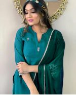 Women Premium Collection Rayon Embroidered Straight Kurta Pant Dupatta Festive Ethnic Apparel Set - Image 4