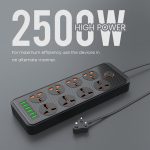 Portronics Power Plate 7 with 6 USB Port + 8 Power Sockets Smart Electric Universal Extension Board Multi Plug with 2500W, 2Mtr Cord Length, 2.1A USB Output(Black) - Image 6