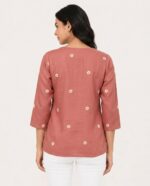 Women Peach Embroidered Cotton Short Kurti | Casual Office & College Kurti Top for Girls - Image 4