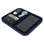 V-CUBE DESIGNS Premium Vegan Leather Valet Tray|Stylish & Modern Office Desk Tray| Table/Bedside/Entryway Organiser for Everyday Essentials Like Keys, Phone, Watch, Wallet, Jewellery|Spill-Proof|Blue - Image 5