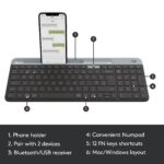 Logitech K580 Slim Multi-Device Wireless Keyboard – Bluetooth/Receiver, Compact, Easy Switch, 24 Month Battery, Win/Mac, Desktop, Tablet, Smartphone, Laptop Compatible - Graphite - Image 6