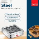 AVIAS 9 Square Stainless Steel Masala Box for Kitchen, Spice Box with See-Through Lid, 9 Containers Masala Dani/Dabba, Dry Fruit Organiser, Food Grade Rust-Free Steel, Plain Large 25.4cm, Silver - Image 3