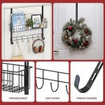 Over The Door Hook with 2 Wreath Hangers and Storage Basket, 41 CM Door Wreath Hook, Multifunctional Coat Hook for Front Door, Bathroom, Bedroom - Image 4