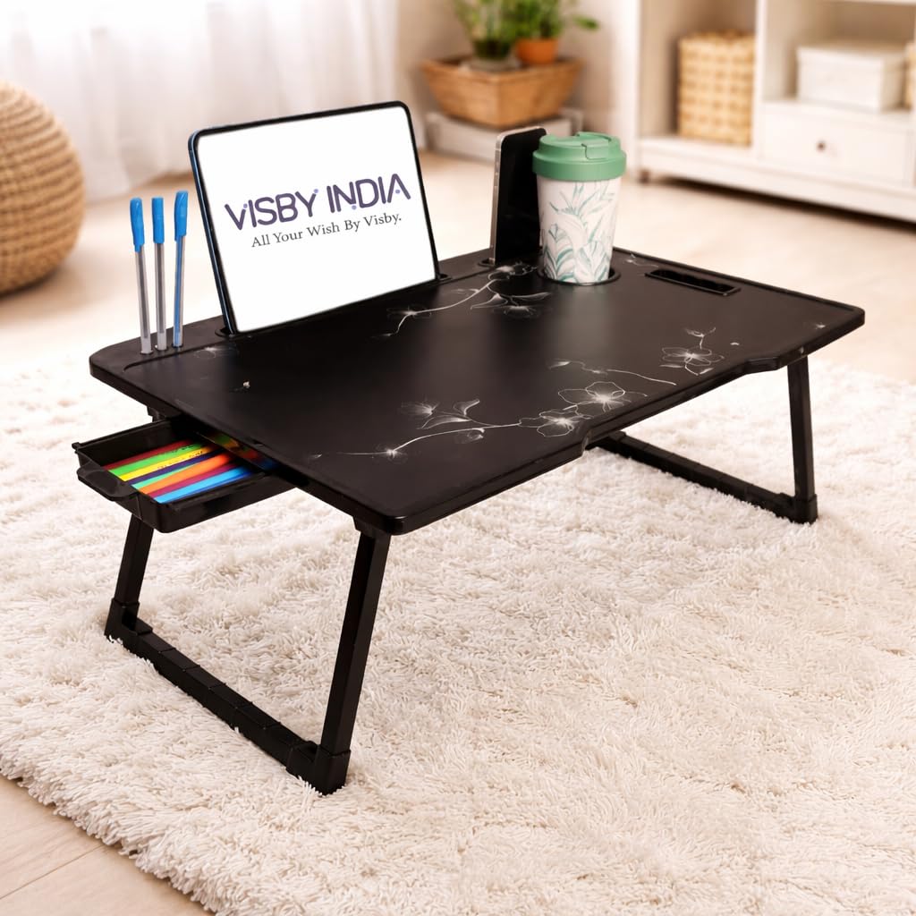 61UI0r6qXNL._SL1024_.jpg Smart Latest Multipurpose Foldable Laptop Table with Cup Holder, Study Table, Bed Table, Foldable and Portable/Ergonomic & Rounded Edges/Lifetime Non-Slip Legs (Flower Cotted) - Image 1