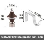 Stainless Steel & ABS Curtain Bracket Parda Holder with Support 1 Inch Rod Pocket Finials Designer Door and Window Rod Support Fittings, Curtain Rod Holder (Pair of 6 ,Brown ) - Image 2