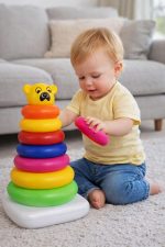 Pyramid 7 Ring Stacking Toy for Babies with Bear Topper | Colorful Rainbow Rings | Educational Learning Toy for Kids 1–3 Years | Includes 1 Stacking Base, 7 Rings, 1 Bear Topper - Image 2