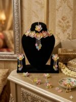 Floral Bridal Jewelry Set for Women | Yellow Flower Necklace Set with Earrings, Maang Tikka, Hathphool & Hand Accessories | Wedding, Mehndi & Haldi Jewellery(PACK OF 1) - Image 3