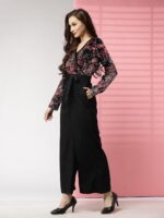 LONDON BELLY Women’s Polyester Semi-Formal Jumpsuit with Round Neck Half Sleeves Adjustable Waist Tie Abstract Pattern and Regular Fit | Women Stylish One Piece Outfit | Women Regular Fit Jumpsuit - Image 4