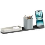 DailyObjects Bar Desk Organizer for Office Desk & Study Table | Premium Aluminium Base Tray with Pen Stand | Phone Stand & Multipurpose Workspace Storage - (Slate)